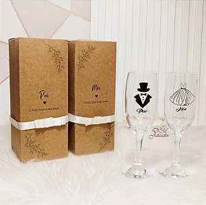 Caixa + Taça personalizada para Pai e Mãe dos noivos Ind.