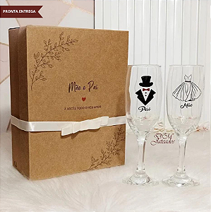 Kit presente Pai e Mãe dos Noivos - Caixa + 2 Taças