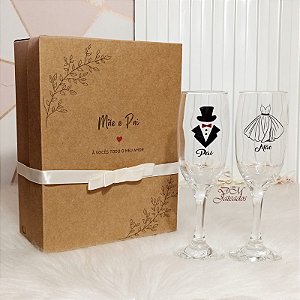 Kit presente Pai e Mãe dos Noivos - Caixa + 2 Taças