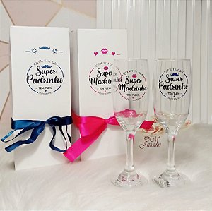 Par De Taças + Caixa Individual Para Padrinho E Madrinha