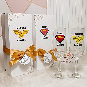 Kit de Caixa + Par de Taças Padrinho e Madrinha