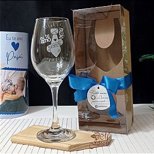 Kit Caixa + Taça para vinho vidro Gravata - Dia dos Pais