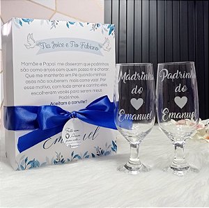 Caixa + 2 Taças Cerveja Personalizados  - Dindos / Padrinhos