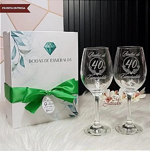 2 Taças Barone / 40 Anos / Bodas De Esmeralda / Caixa Presente