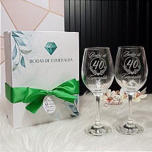 2 Taças Barone / 40 Anos / Bodas De Esmeralda / Caixa Presente