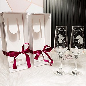 Kit Individual -2 Caixas Branca com Visor + 2 Taça Buffet champanhe Personalizada
