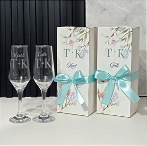 Kit Individual -2 Caixas branca + 2 Taça Buffet champanhe Personalizada
