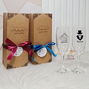 Convite Individual - 2 Caixas + 2 Taças Champanhe