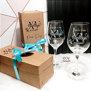 Kit Individual -2 Caixa Kraft com Visor +2 Taça Barone Vinho Personalizada