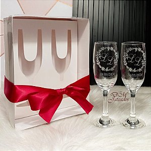 Caixa Visor + 2 taças Windsor Champanhe - Personalizadas