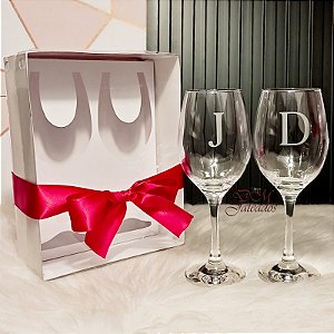 Caixa Visor + 2 Taças Barone Vinho- Personalizados