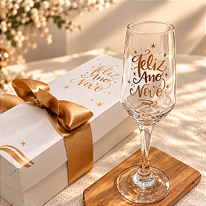 Presente Ano Novo / Taça espumante / Caixa personalizada / Fim de ano 2026