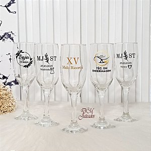 Taças windsor champanhe vidro personalizada -Gravação adesivo Uv colorida