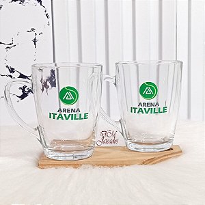Xícara de vidro Tarsila 300 Ml personalizada adesivo Uv - Gravação colorida