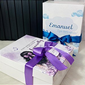 Caixa Personalizada com Laço Cetim e Berço Duplo para Taças e Presentes