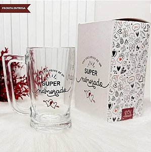 Caneca de Vidro Personalizada – "Uso Exclusivo de um Super Namorado"