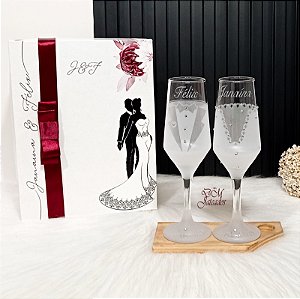 Kit 2 Taças Personalizadas Noivos + Caixa Luxo - Paris
