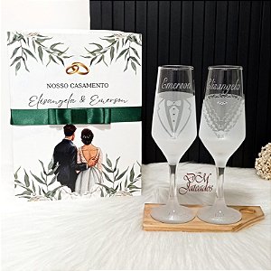 Kit Presente Casamento com 2 Taças Personalizadas Noivos + Caixa Decorativa - Amsterdã
