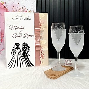 Caixa Decorada + Kit Taças Personalizadas Casal Feminino LGBTQIA+