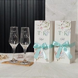 Kit Presente – 2 Taças Buffet Jateadas  + 2 Caixas Individuais Personalizadas