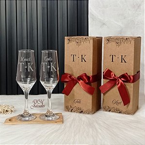 Kit Presente com 2 Taças Personalizadas e Caixas Kraft Individual