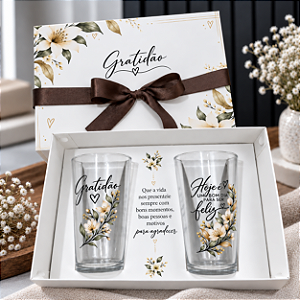 Kit Gratidão Caixa Presente + 2 Copos Cairo 350ml Alto Relevo