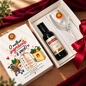 Kit Taça Barone Vinho + Caixa Personalizada com Espaço para Mini Vinho