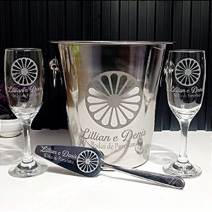 kit Brindar dos Noivos Pérola - Balde + 2 taças + Espátula