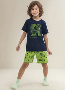 Conjunto Pijama Infantil Meia Malha Menino Game