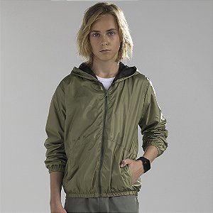 Jaqueta Masculina Corta Vento com Capuz Juvenil Verde