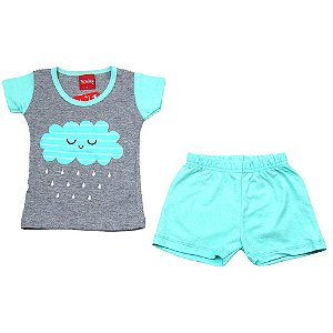Conjunto pijama nuvem cor Mescla/Verde Tamanho 1