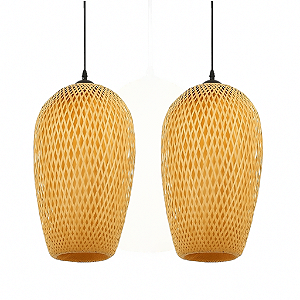Kit 2 Lustres Pendente Java White Arrow em Bambu Natural – 40x20 cm