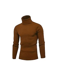 Cacharrel blusa tricot lã canelada gola alta