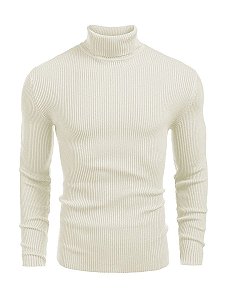 Cacharrel blusa tricot lã canelada gola alta