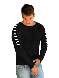 Blusa suéter masculino tricot detalhes nas mangas 