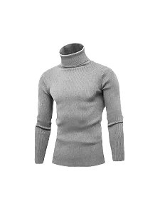 Cacharrel blusa tricot lã masculina canelada gola