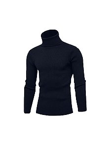 Cacharrel blusa tricot lã masculina canelada gola