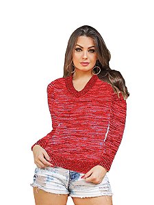 Blusa Tricô Tricot Listrada Feminina Suéter Gola V