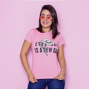 T-SHIRTS ALGODÃO FEMININA ROSA CHICLETE EVERY DAY