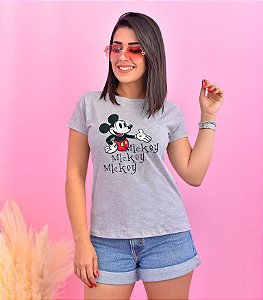 T-SHIRTS FEMININA ALGODÃO PRETO SILK MICKEY AND MINNIE - LOJA de T-SHIRTS