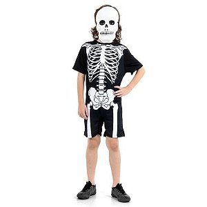 Fantasia Esqueleto Infantil Curto com Máscara - Halloween