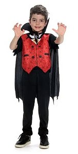 Fantasia Vampiro Stefan Colete Infantil com Capa - Halloween