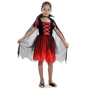 Fantasia Capa Pontuda de Vampiro Vermelho Infantil de Halloween