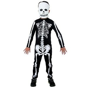 Fantasia Esqueleto Infantil Longo com Máscara - Halloween