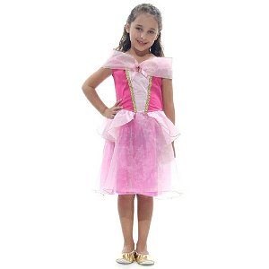 Fantasia Princesa Rosa Curta Vestido Infantil