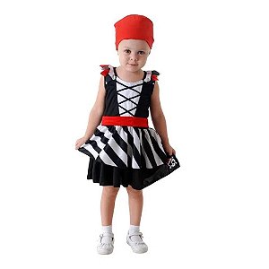 Fantasia Pirata Feminino Vestido Bebê com Bandana