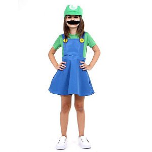 Fantasia Luigi Feminino Vestido Infantil - Super Mario World