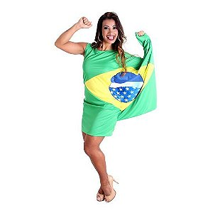 Fantasia Vestido Bandeira Brasil Adulto - Copa do Mundo