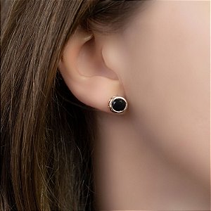 Brinco cristal preto galeria folheado a ouro 18K hipoalergênico