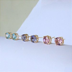 Brinco cristal garras (3 opções de cores: aqua, lilás e rosa) folheado a ouro 18K hipoalergênico